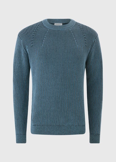 Navy Pleated Crew Neck Jumper