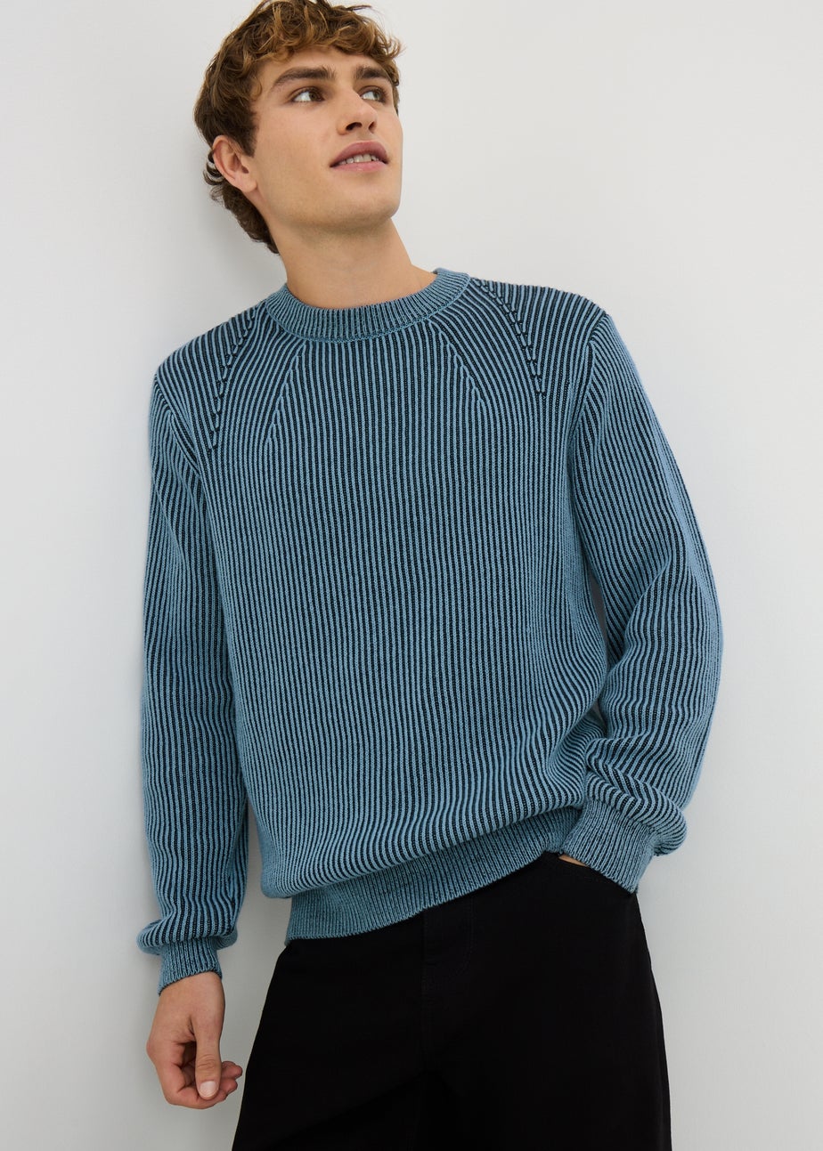 Navy Pleated Crew Neck Jumper