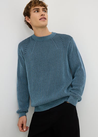 Navy Pleated Crew Neck Jumper