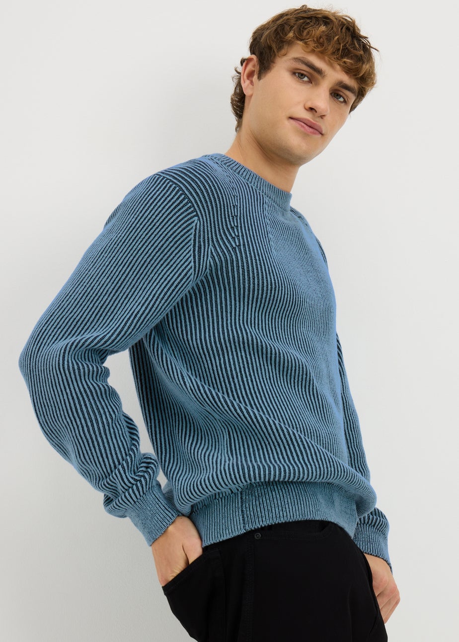 Navy Pleated Crew Neck Jumper