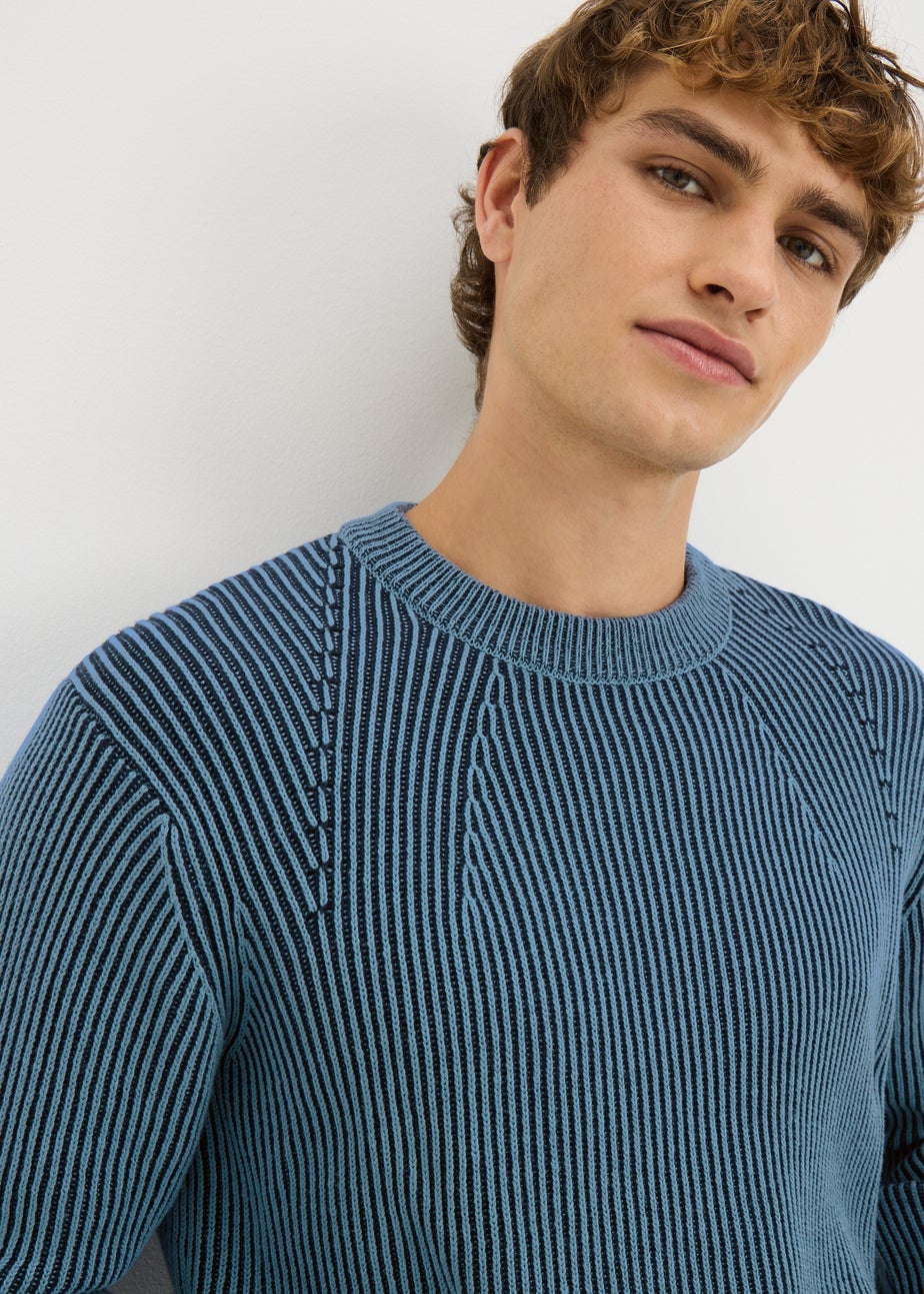 Navy Pleated Crew Neck Jumper