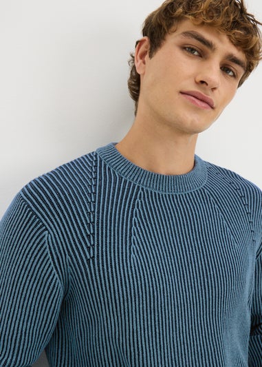 Navy Pleated Crew Neck Jumper