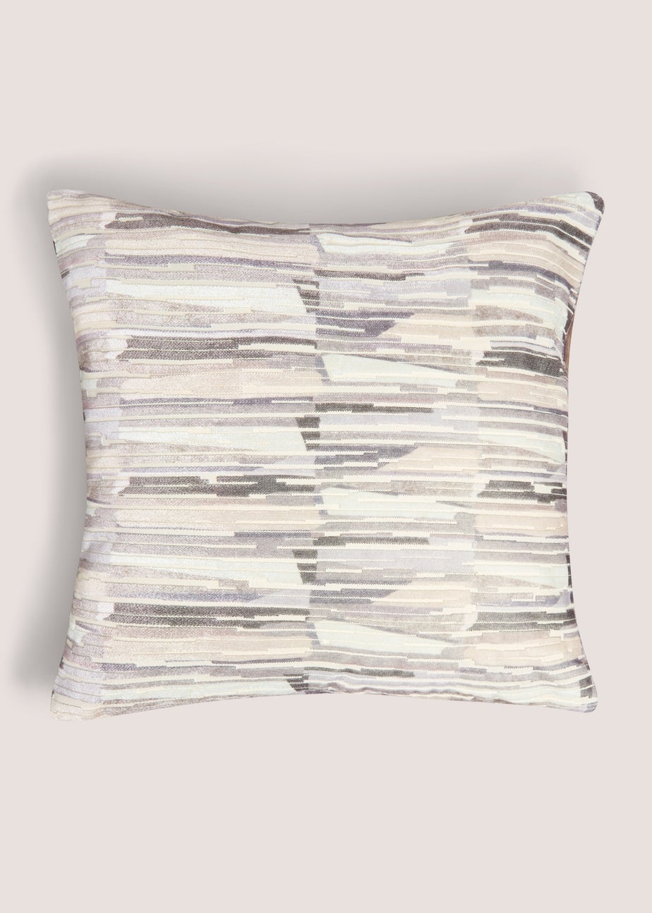 Natural Block Cut Velvet Cushion