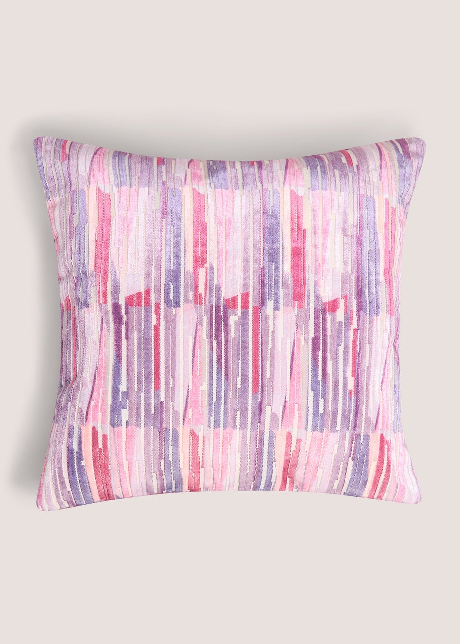 Pink Block Cut Velvet Cushion