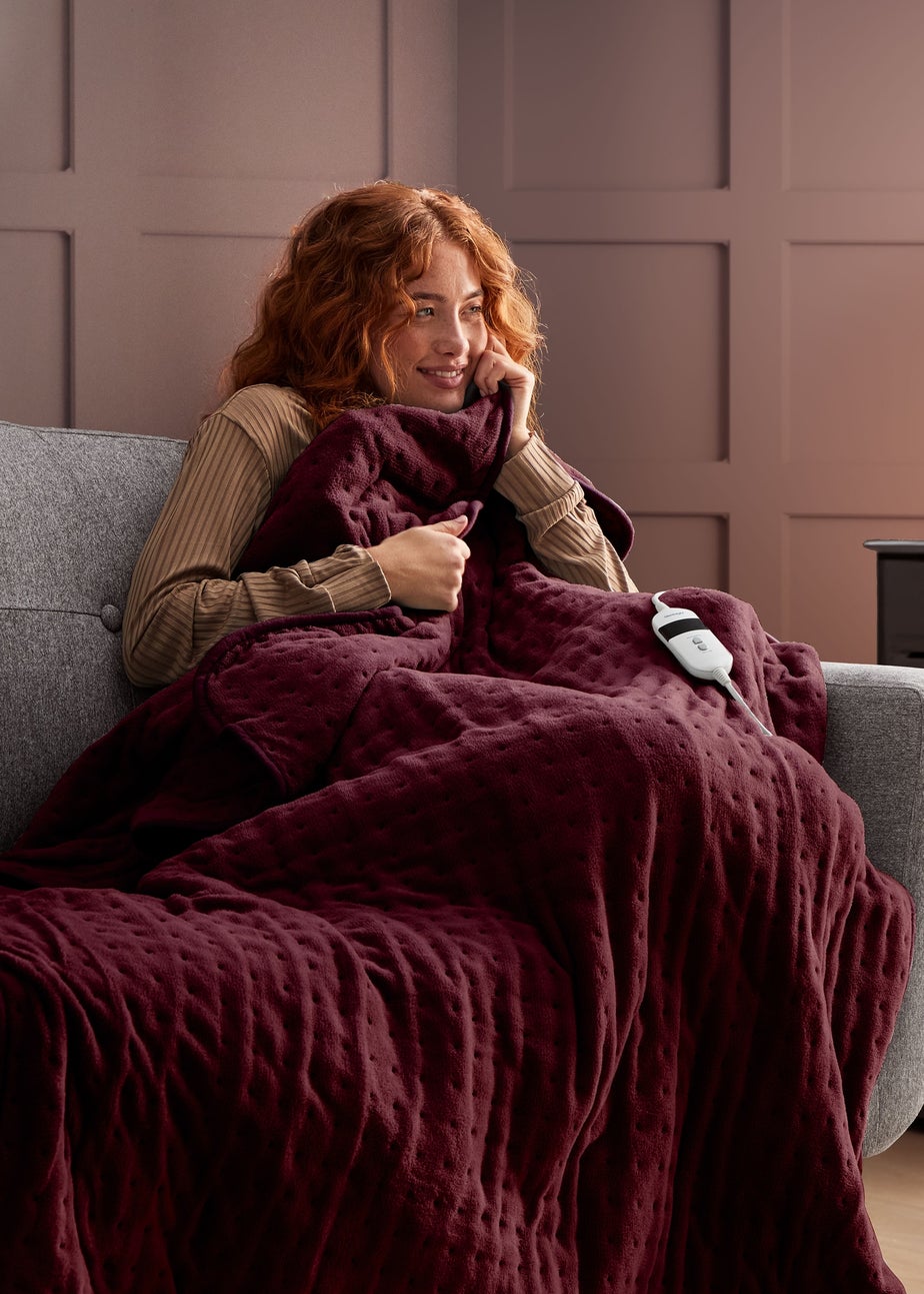 Silentnight Burgundy Heated Fleece Throw Matalan