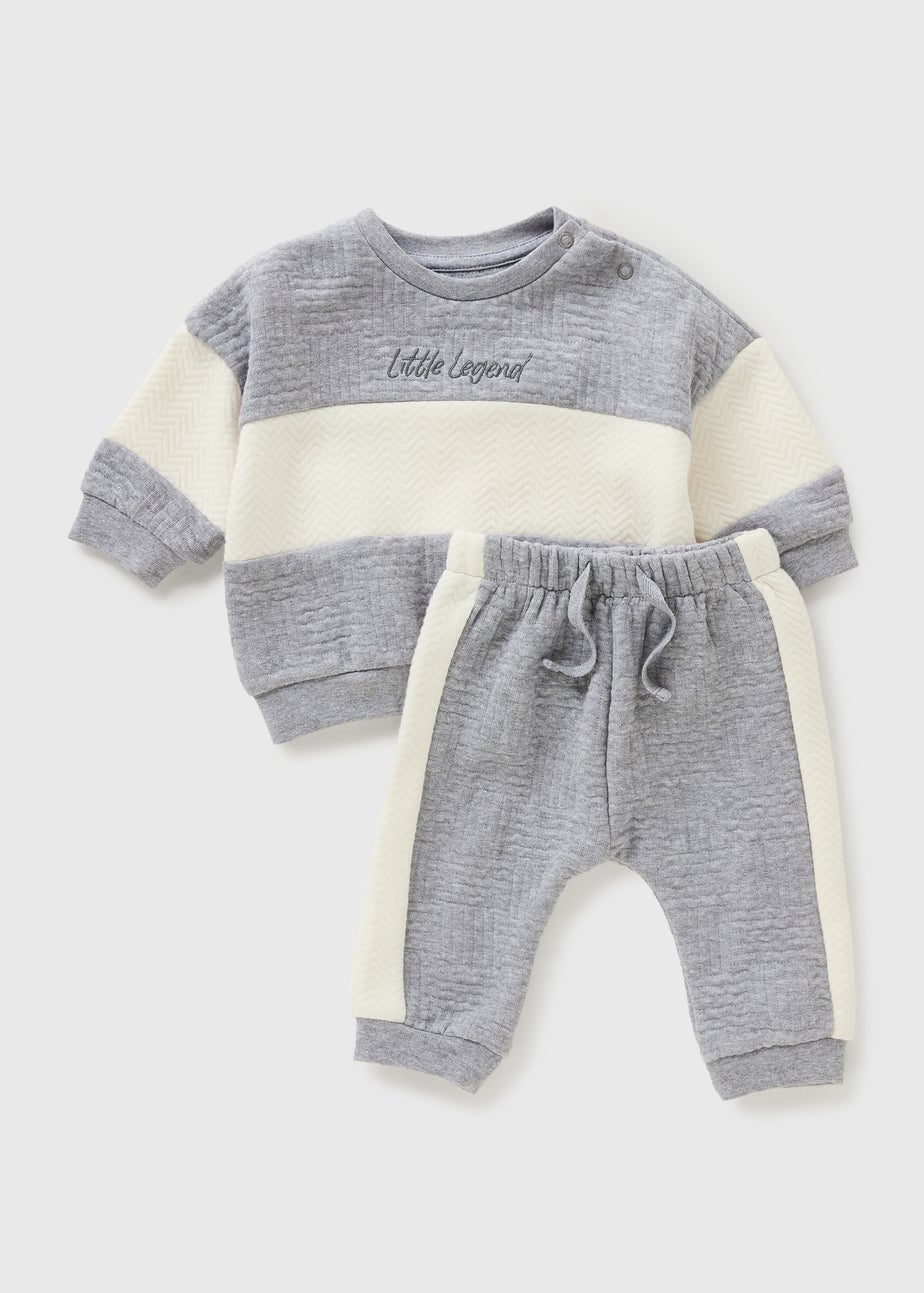 Baby Grey Quilted Little Legend Sweatshirt & Jogging Bottom Set (Newbron-23mths)