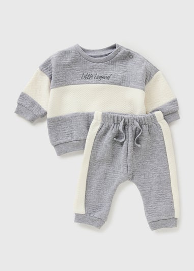 Baby Grey Quilted Little Legend Sweatshirt & Jogging Bottom Set (Newbron-23mths)
