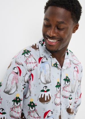 Mens Grey Penguin Christmas Family Pyjamas