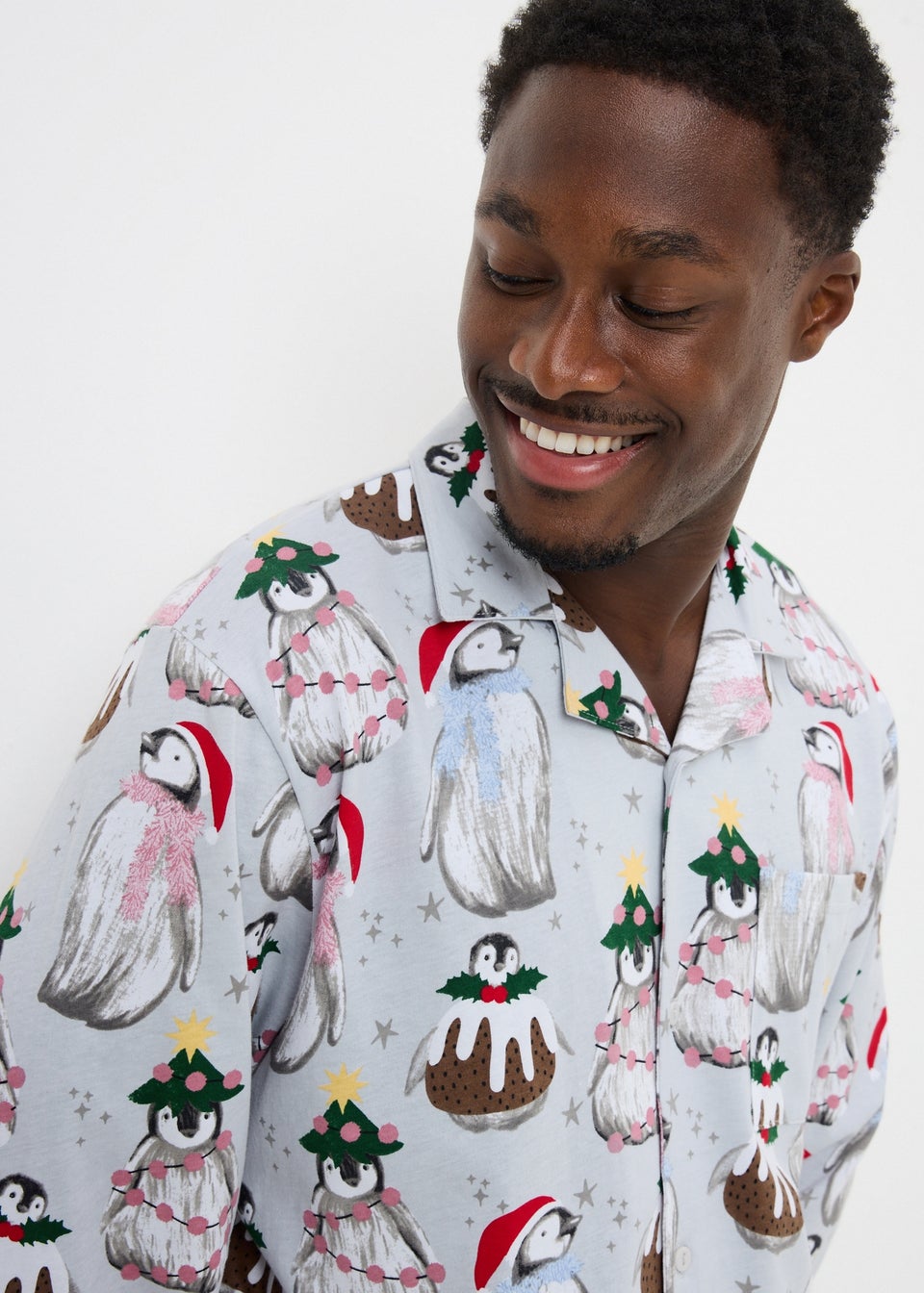 Mens Grey Penguin Christmas Family Pyjamas