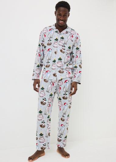 Mens Grey Penguin Christmas Family Pyjamas