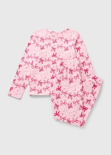 Pink Bow Print Pattern Mini Me Pyjama Set