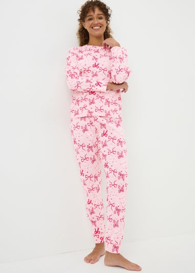 Pink Bow Print Pattern Mini Me Pyjama Set