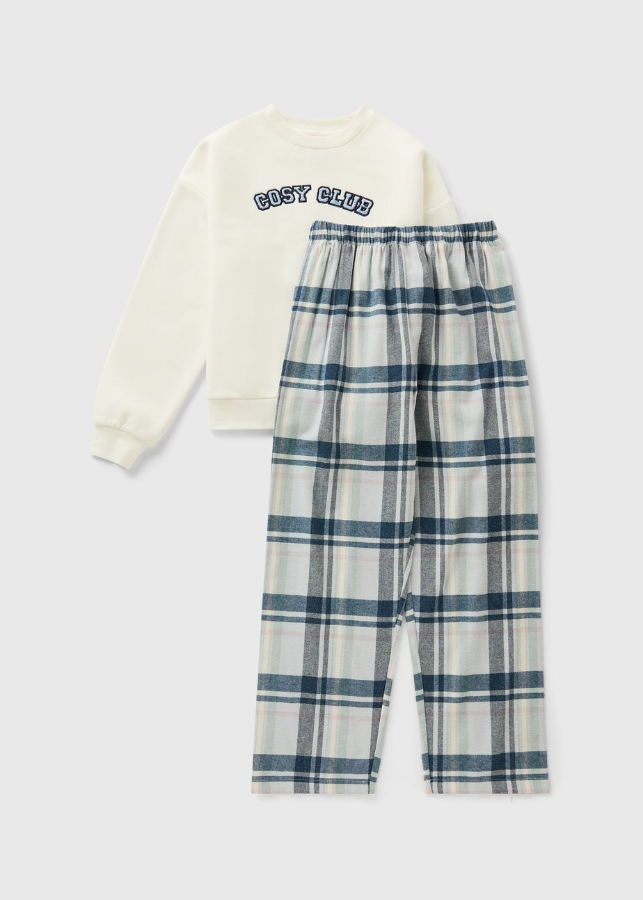 Girls Blue Check Sweat Mini-Me Pyjama Set (7-13yrs)