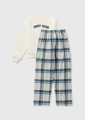 Girls Blue Check Sweat Mini-Me Pyjama Set (7-13yrs)