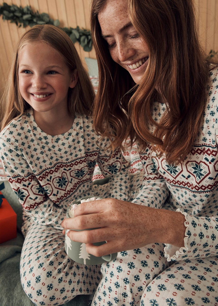 Girls Cream Fairisle Pointelle Mini Me Pyjama Set (4-13yrs)