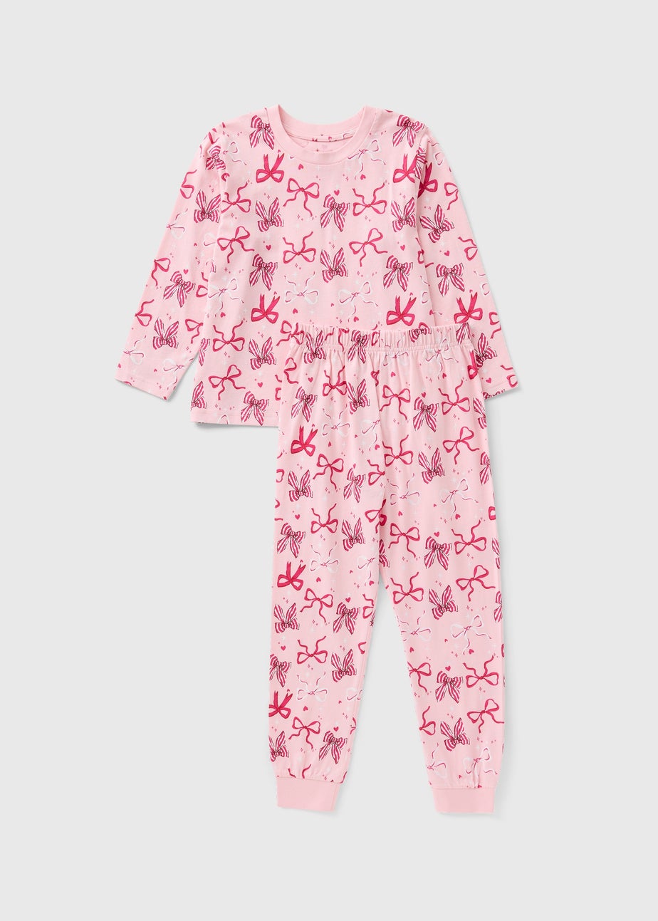 Girls Pink Bows Mini Me Pyjama Set (1–13yrs)