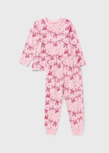 Girls Pink Bows Mini Me Pyjama Set (1–13yrs)