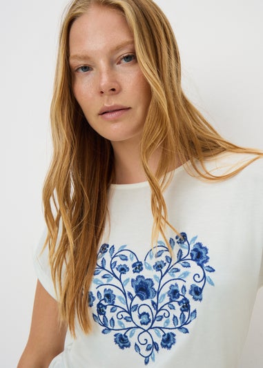 Ivory Floral Crew Neck T-Shirt