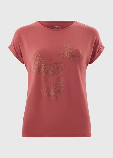 Pink Butterfly Diamante T-Shirt