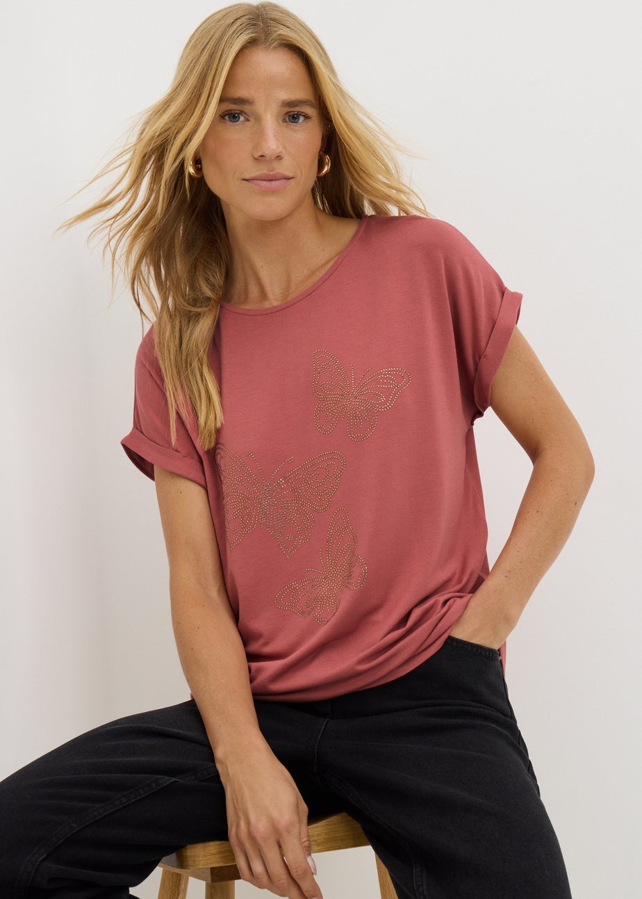 Pink Butterfly Diamante T-Shirt