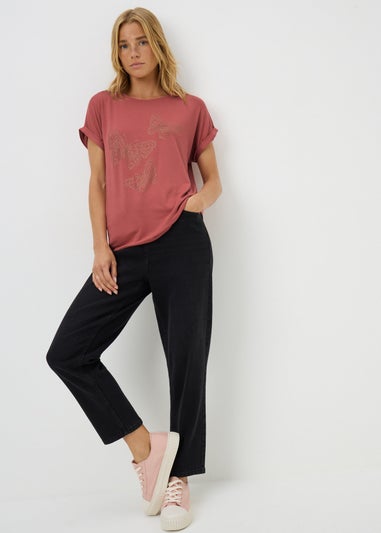 Pink Butterfly Diamante T-Shirt