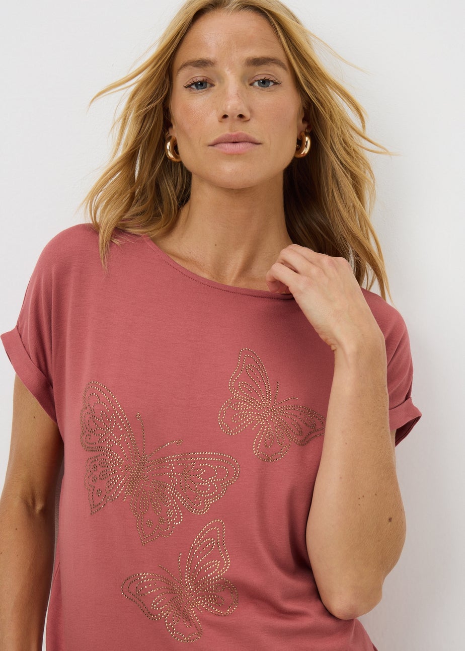 Pink Butterfly Diamante T-Shirt