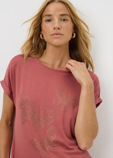 Pink Butterfly Diamante T-Shirt