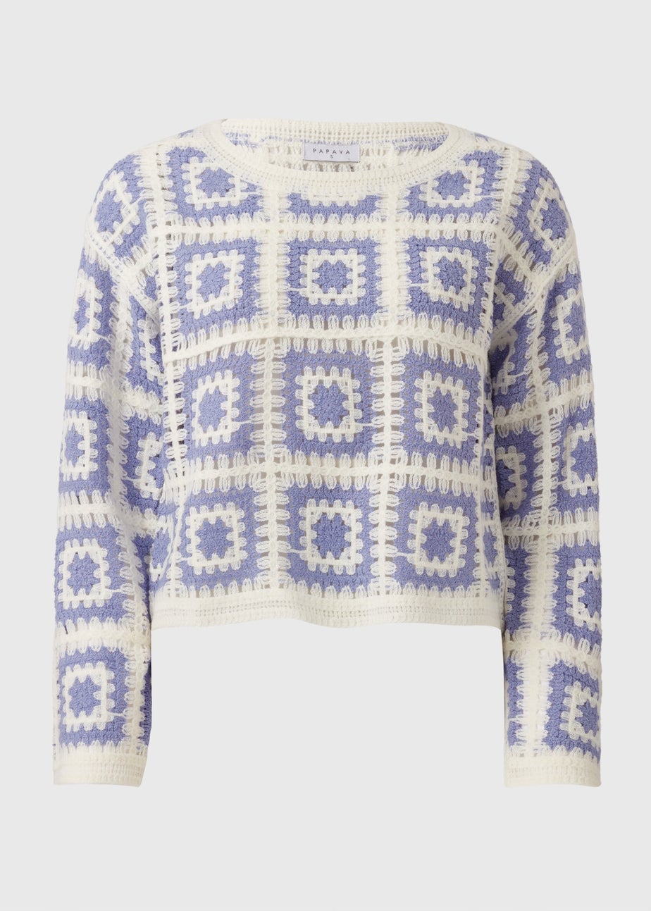 Blue Crochet Patchwork Jumper