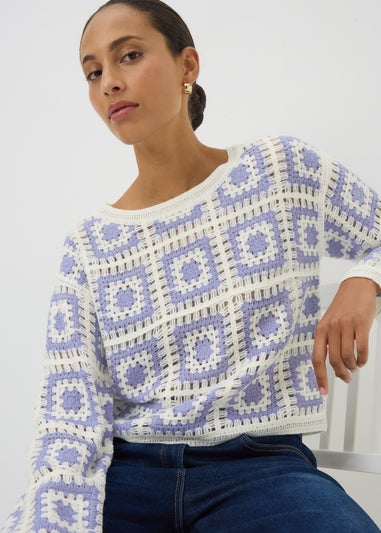 Blue Crochet Patchwork Jumper