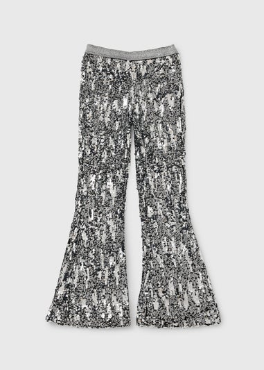 Girls Silver Sequin Flare Trousers (7-15yrs)
