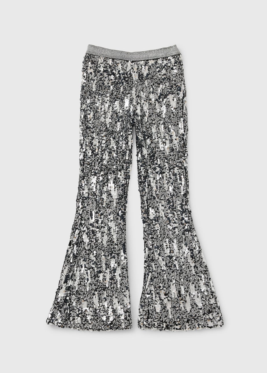 Girls Silver Sequin Flare Trousers (7-15yrs)