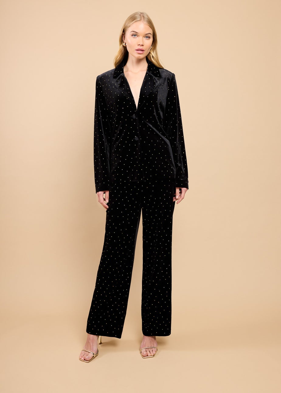 Little Mistress Black Velvet and Gold Diamanté Blazer by Vicky Pattison