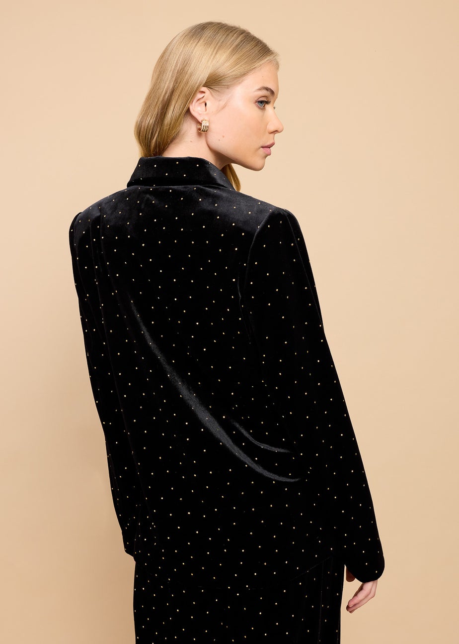 Little Mistress Black Velvet and Gold Diamanté Blazer by Vicky Pattison