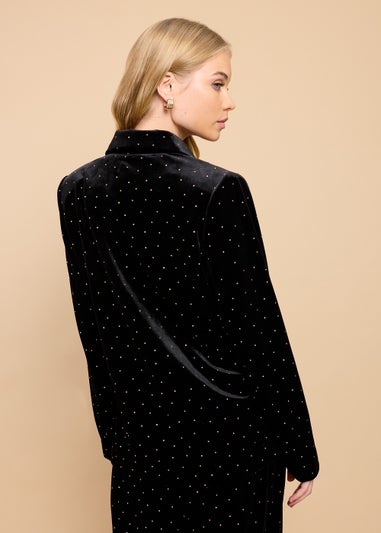 Little Mistress Black Velvet and Gold Diamanté Blazer by Vicky Pattison