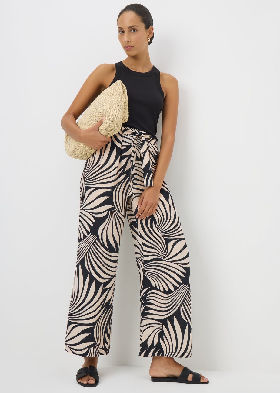 Black Mono Print Wide Leg Trousers