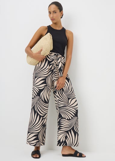 Black Mono Print Wide Leg Trousers