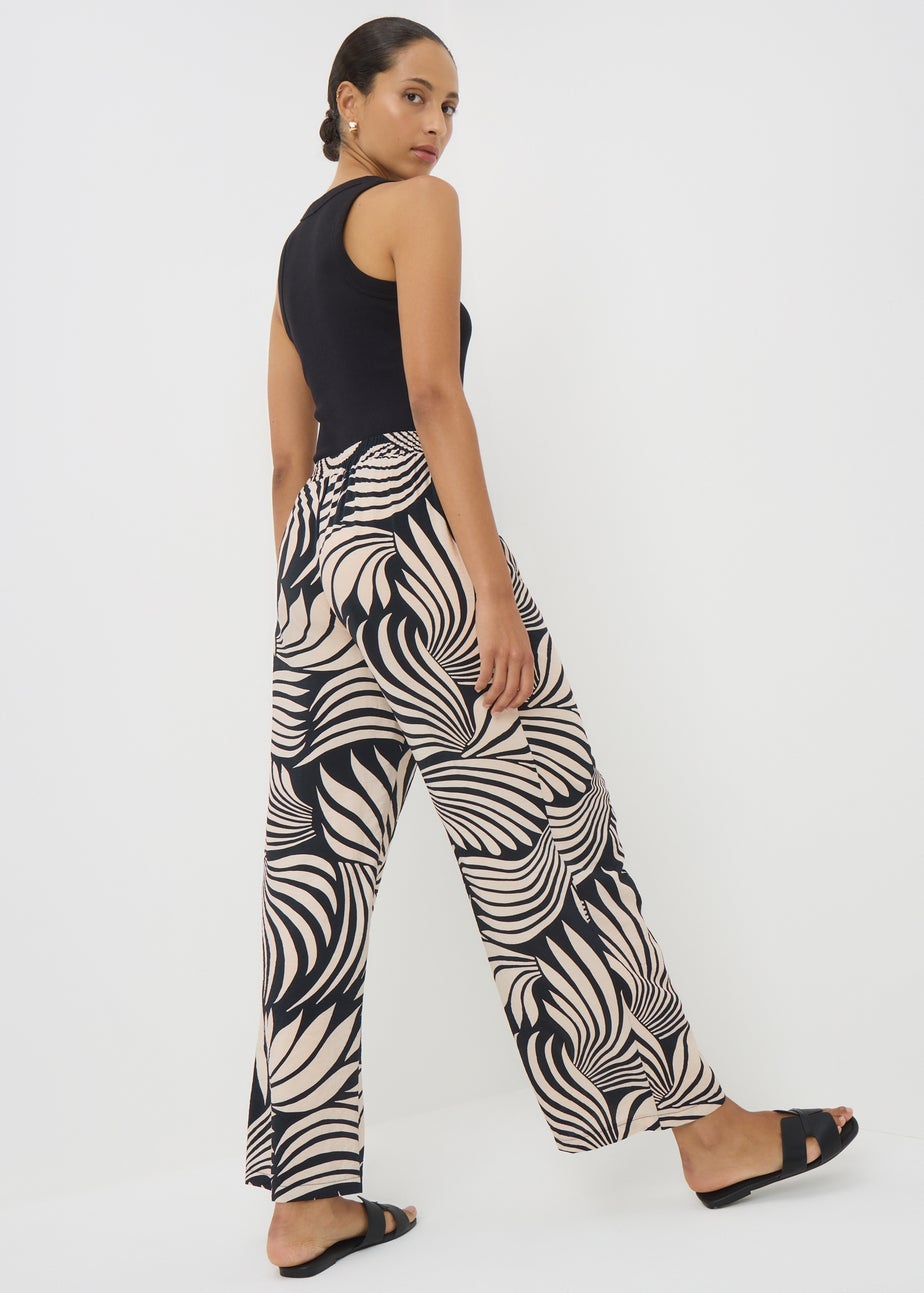 Black Mono Print Wide Leg Trousers