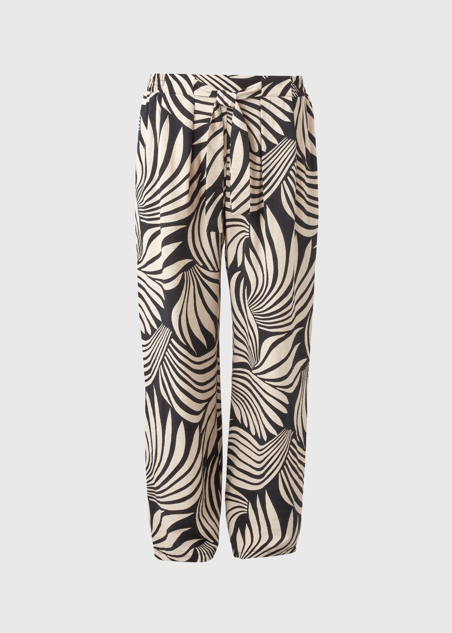 Black Mono Print Wide Leg Trousers