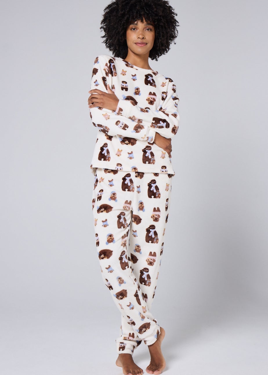 Cream Cosy Bear Fleece Pyjama Set