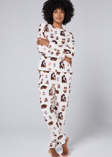 Cream Cosy Bear Fleece Pyjama Set