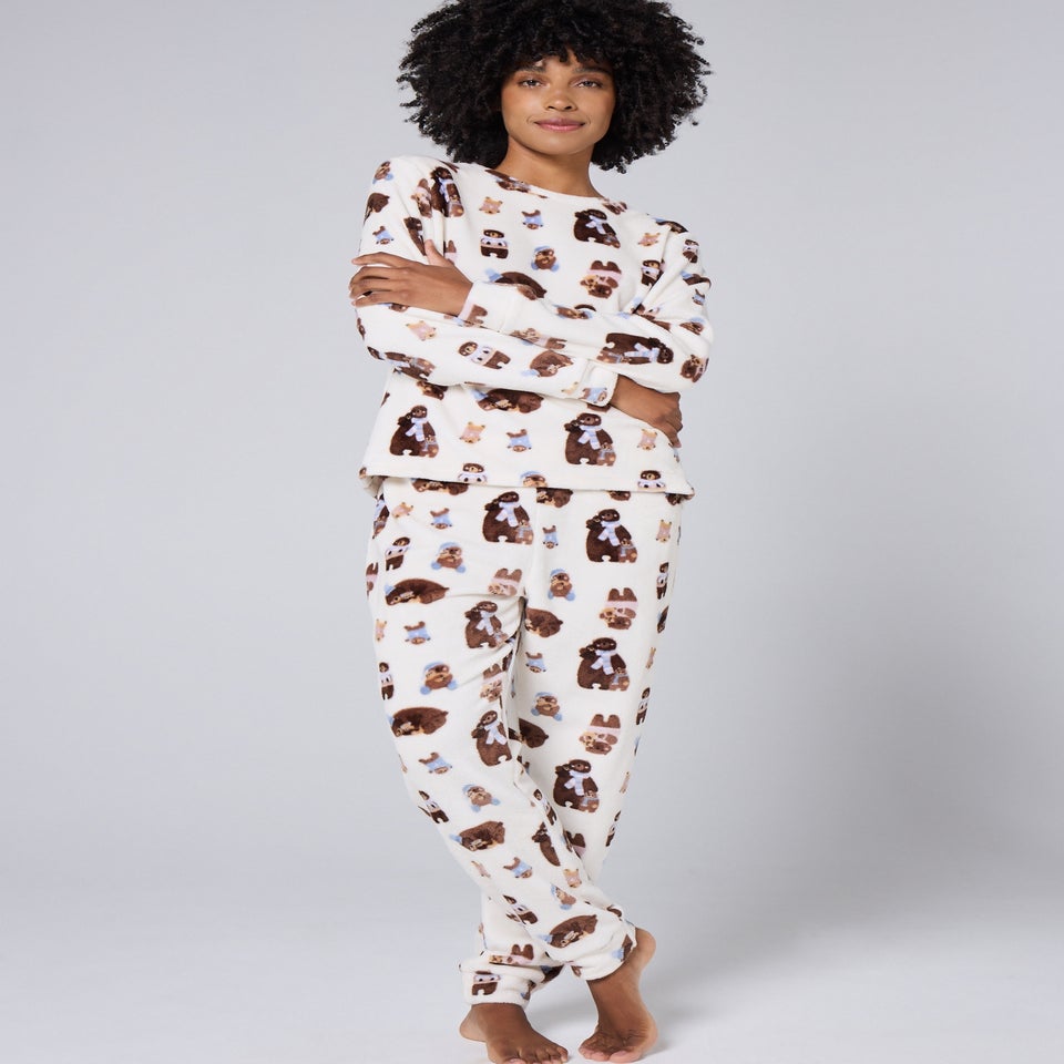 Cream Cosy Bear Fleece Pyjama Set