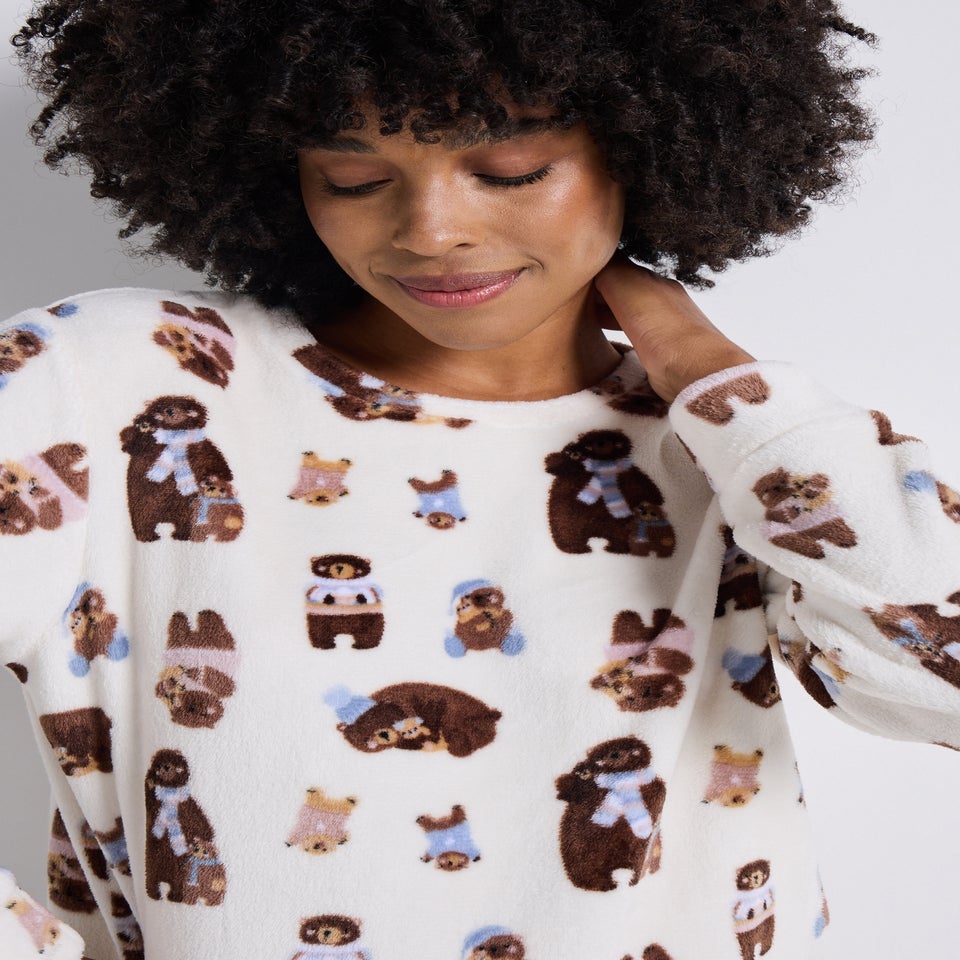 Cream Cosy Bear Fleece Pyjama Set