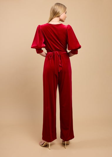 Little Mistress Ruby Red Velvet Wide Leg Jumpsuit by Vicky Pattison