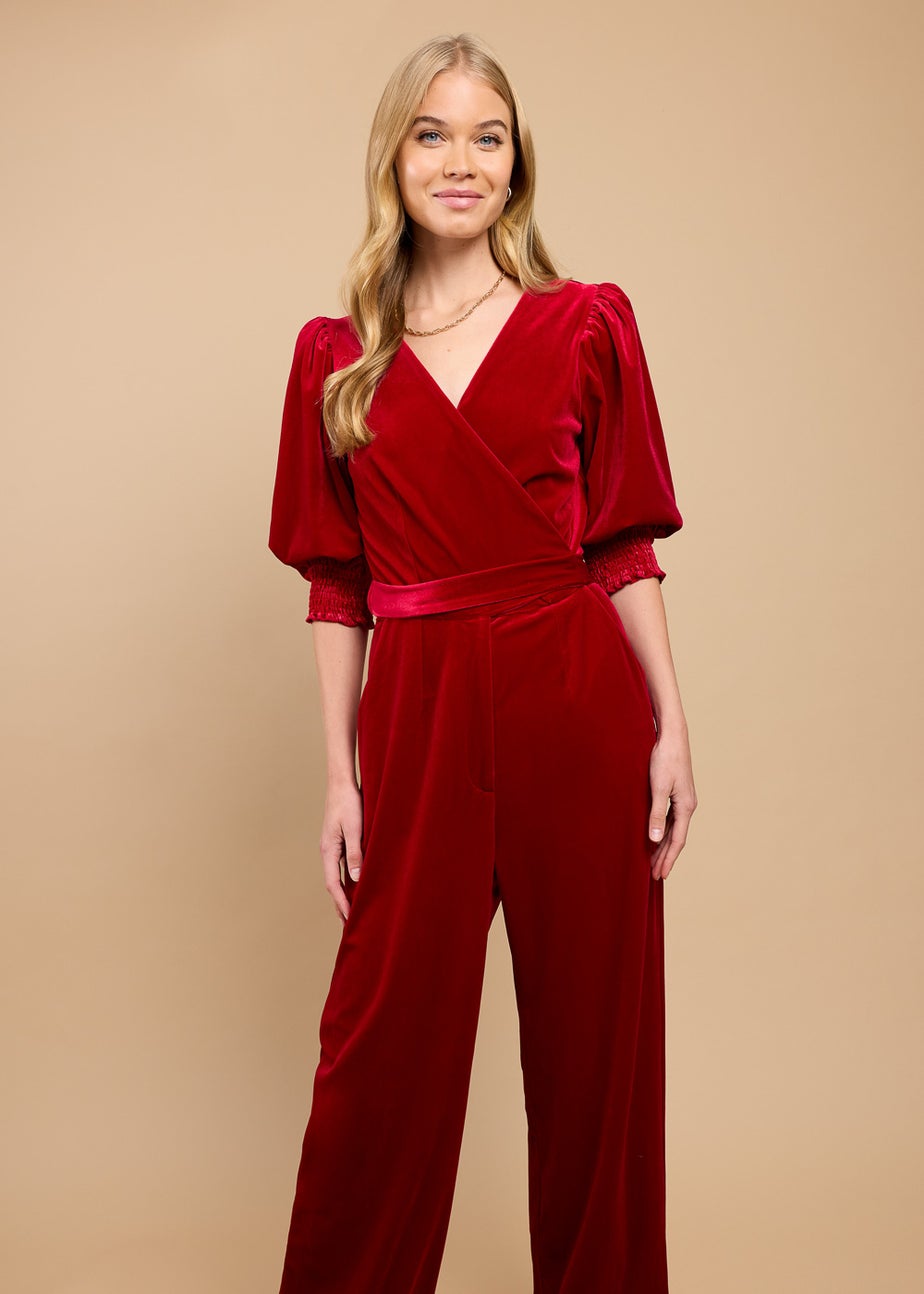Little Mistress Ruby Red Velvet Wide Leg Jumpsuit by Vicky Pattison