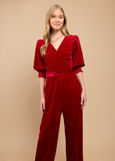 Little Mistress Ruby Red Velvet Wide Leg Jumpsuit by Vicky Pattison