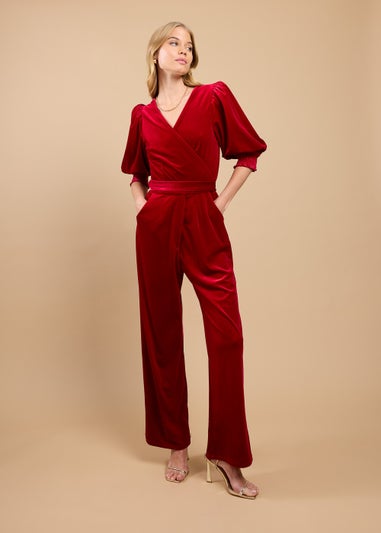 Little Mistress Ruby Red Velvet Wide Leg Jumpsuit by Vicky Pattison