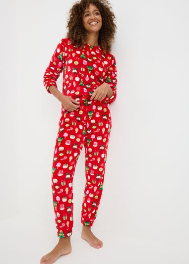 Red Christmas All Over Print Fleece Pyjama Set