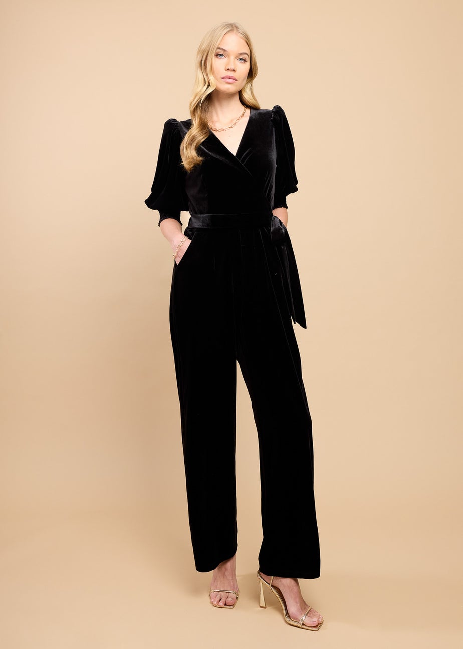 Little Mistress Black Velvet Wide Leg Jumpsuit by Vicky Pattison