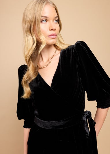 Little Mistress Black Velvet Wide Leg Jumpsuit by Vicky Pattison