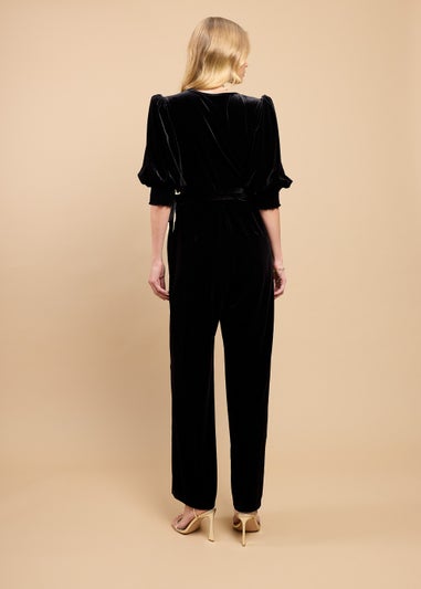 Little Mistress Black Velvet Wide Leg Jumpsuit by Vicky Pattison